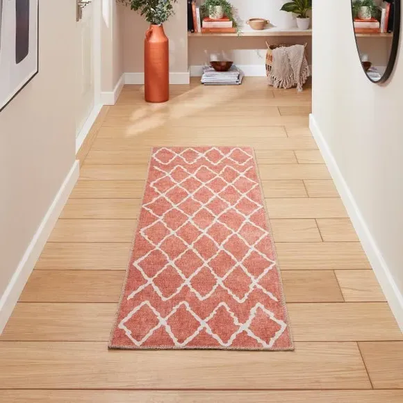 Runner Rug with Geometric Print - Orange