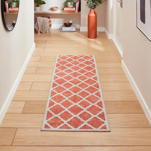 Runner Rug with Geometric Print - Orange