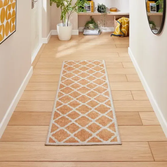 Runner Rug with Geometric Print - Yellow