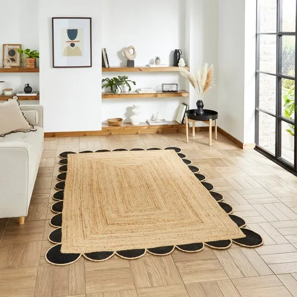 Scalloped Jute Rug - Black image