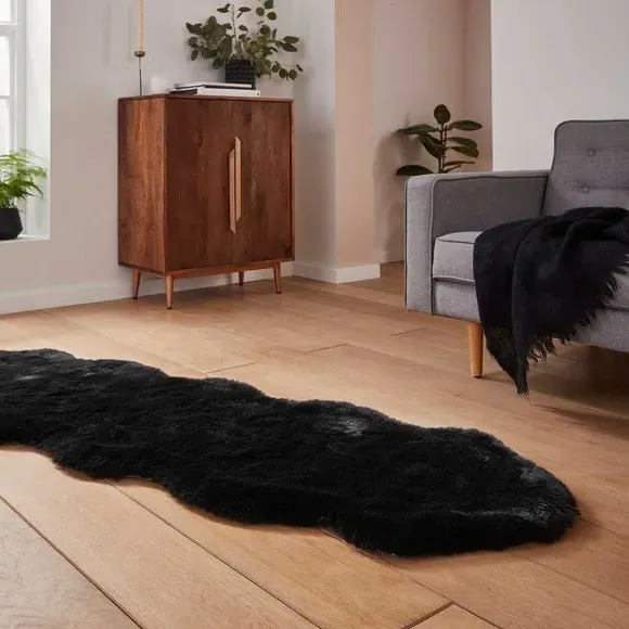 Sheepskin Shape Rug - Black, Faux Sheepskin