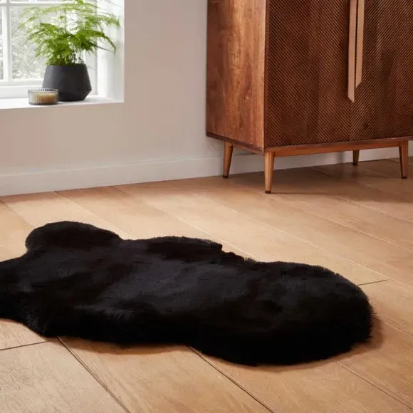 Sheepskin Shape Rug - Black, Faux Sheepskin