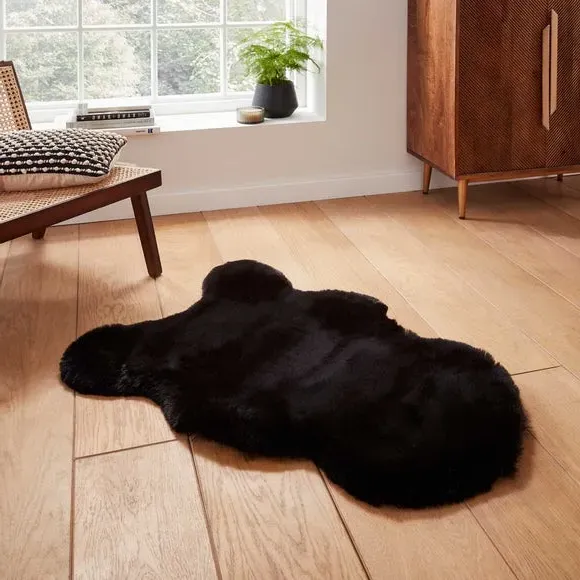 Sheepskin Shape Rug - Black, Faux Sheepskin image
