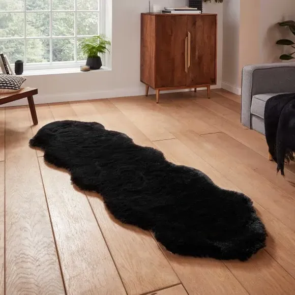 Sheepskin Shape Rug - Black, Faux Sheepskin