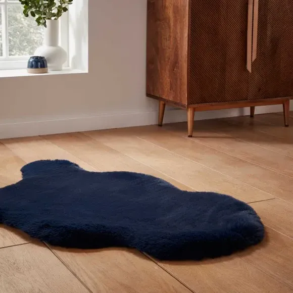 Sheepskin Shape Rug - Navy, Faux Sheepskin