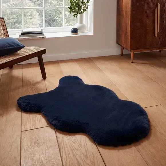 Sheepskin Shape Rug - Navy, Faux Sheepskin