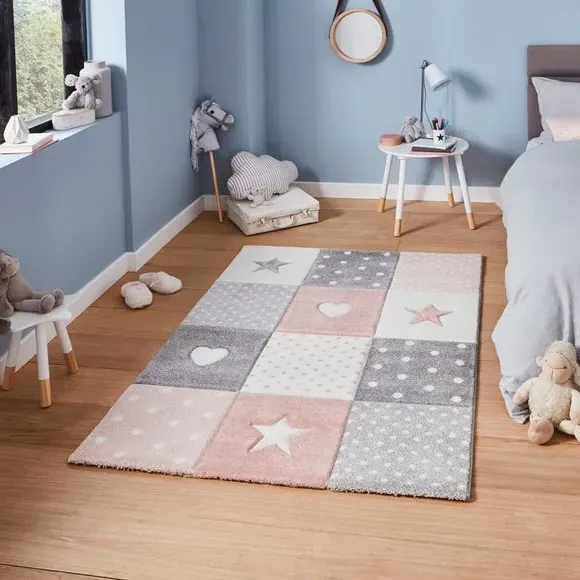 Stars Hearts Polka Dot Rug - Pink, Polypropylene image