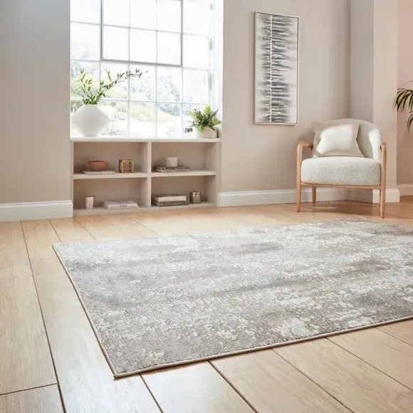 Textured Rug with Metallic Yarn - Beige, Polyester