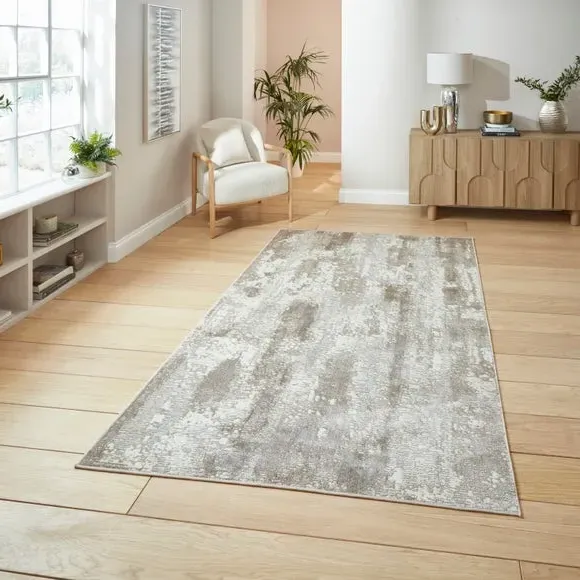 Textured Rug with Metallic Yarn - Beige, Polyester image