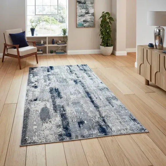 Textured Rug with Metallic Yarn - Blue, Polyester
