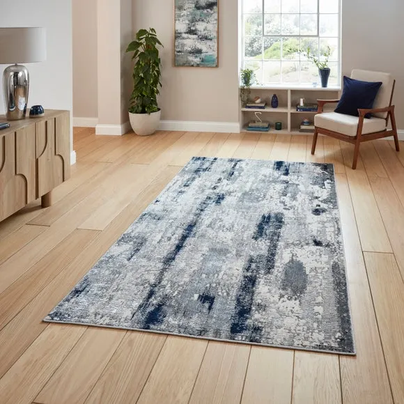Textured Rug with Metallic Yarn - Blue, Polyester