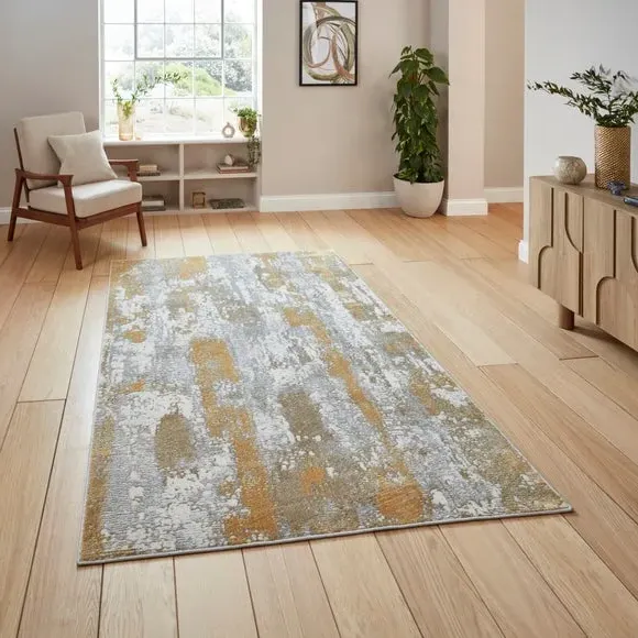 Textured Rug with Metallic Yarn - Gold, Polyester