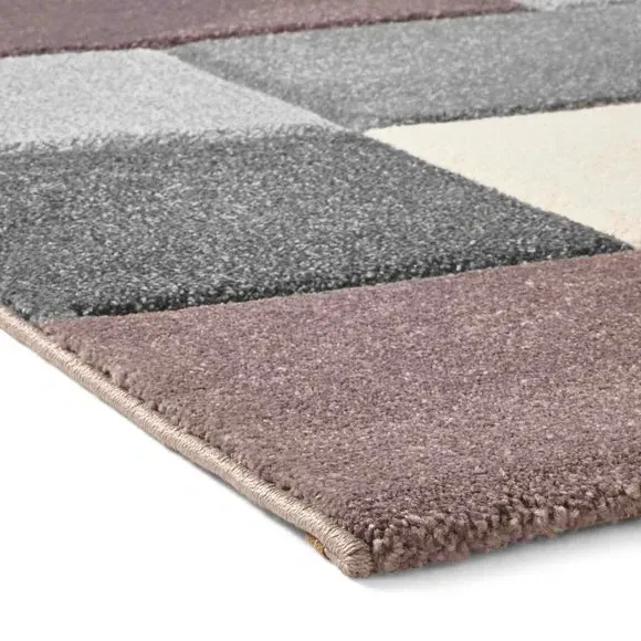 Tile Design Rug Hand Carved - Beige Purple, Polypropylene