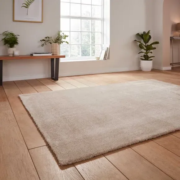 Washable Rug with Plain Design - Beige