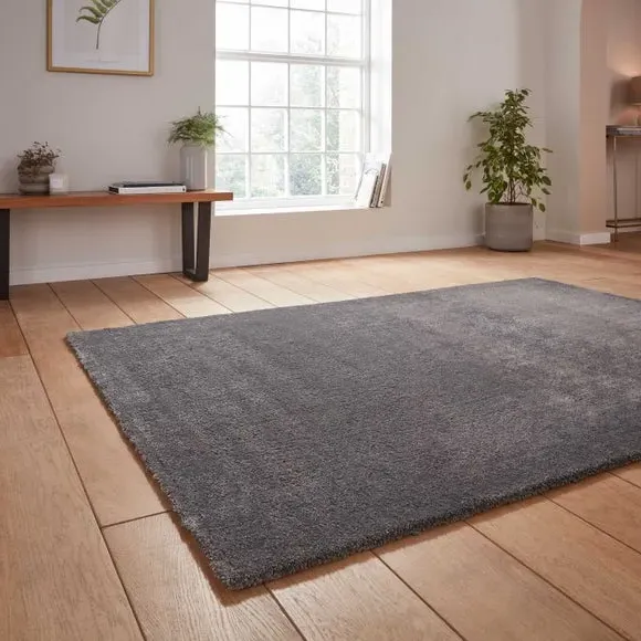 Washable Rug with Plain Design - Charcoal