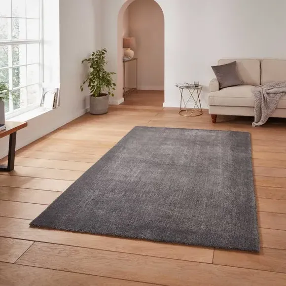 Washable Rug with Plain Design - Charcoal