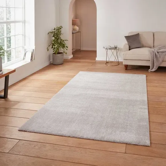 Washable Rug with Plain Design - Silver