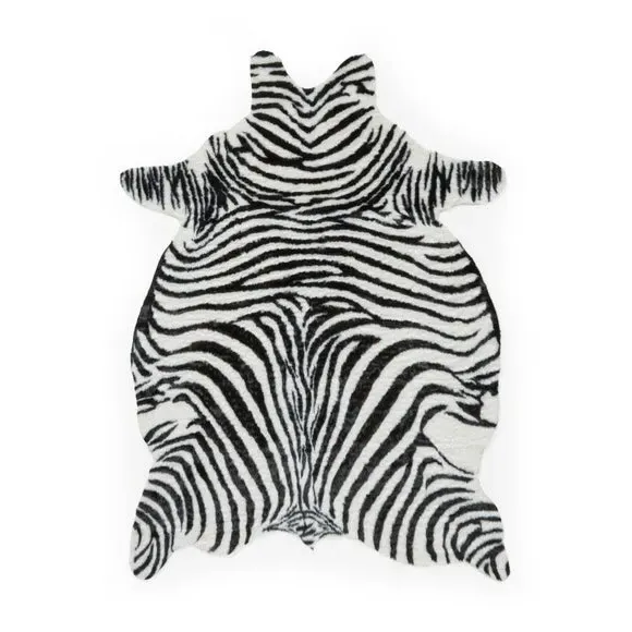Zebra Print Rug - Black/White, Faux Fur