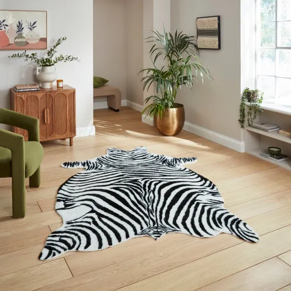 Zebra Print Rug - Black/White, Faux Fur image