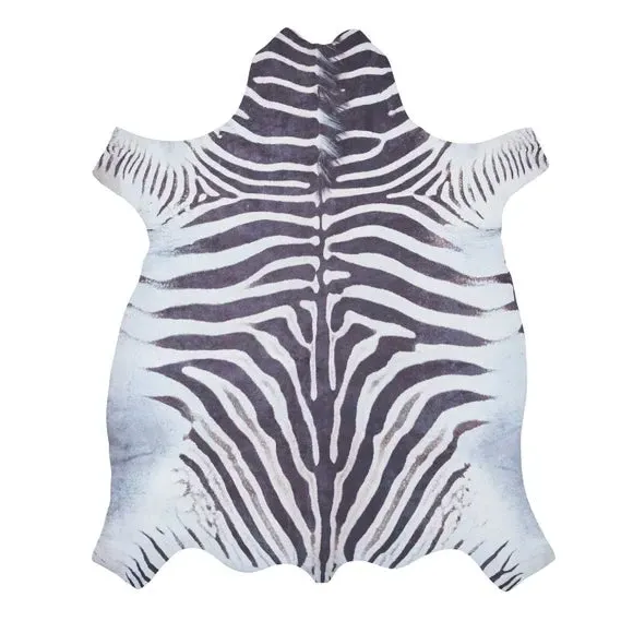 Zebra Print Rug - Black/White, Synthetic