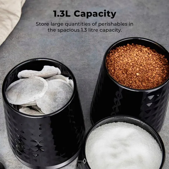 3-Piece Kitchen Canister Set - Black, Steel