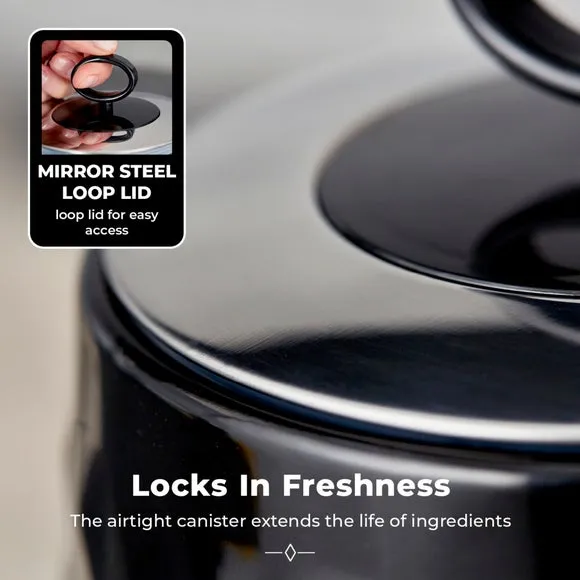 3-Piece Kitchen Canister Set - Black, Steel