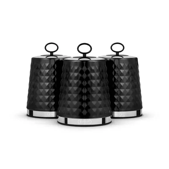 3-Piece Kitchen Canister Set - Black, Steel image