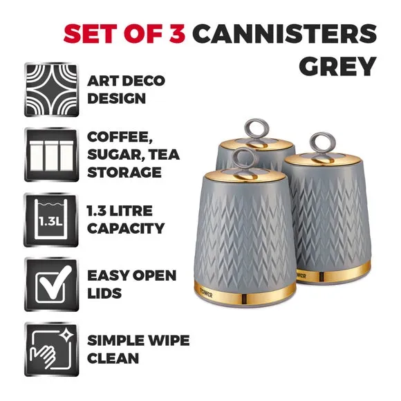 3-Piece Kitchen Canister Set - Grey