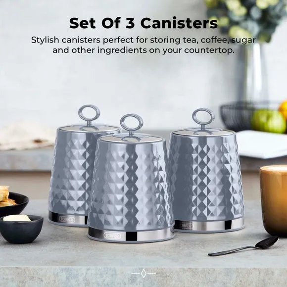 3-Piece Kitchen Canister Set - Grey, Steel