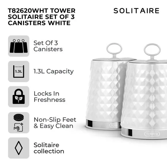 3-Piece Kitchen Canister Set - White, Steel