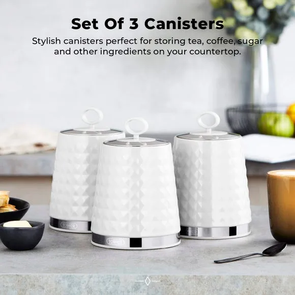 3-Piece Kitchen Canister Set - White, Steel