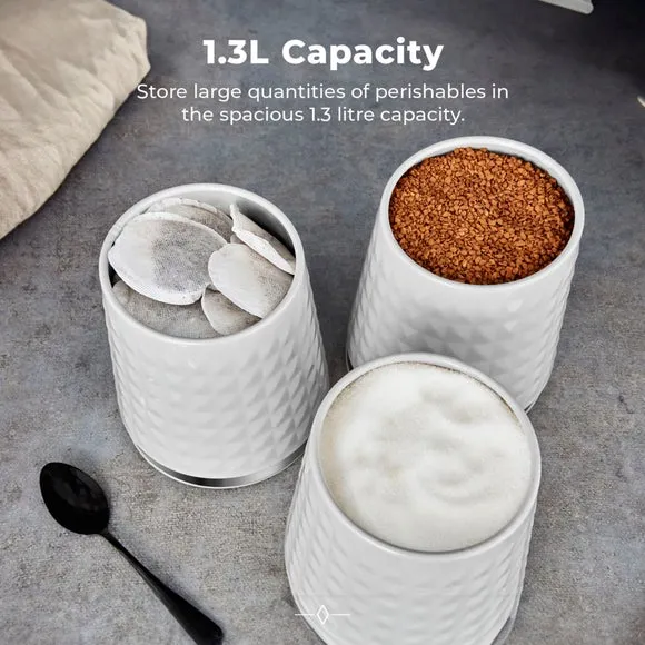 3-Piece Kitchen Canister Set - White, Steel