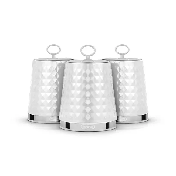 3-Piece Kitchen Canister Set - White, Steel