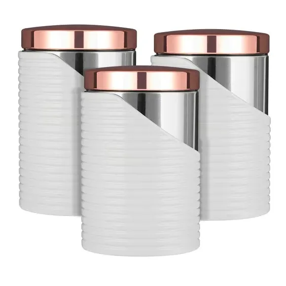 3-Piece Kitchen Canister Set - White, Steel image