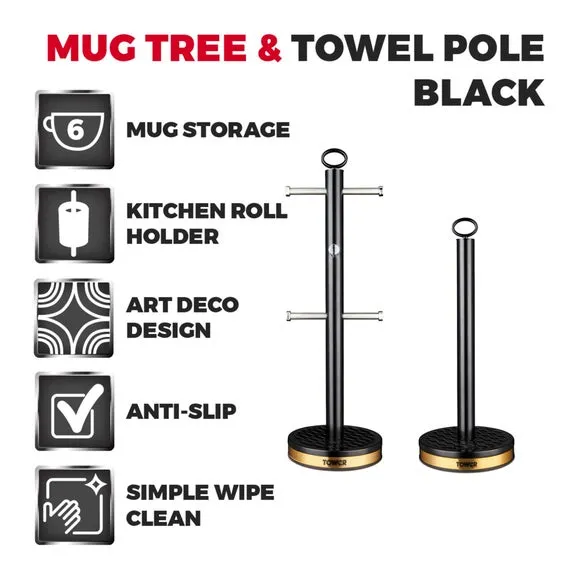 6-Cup Mug Tree & Roll Holder Set - Black, Steel