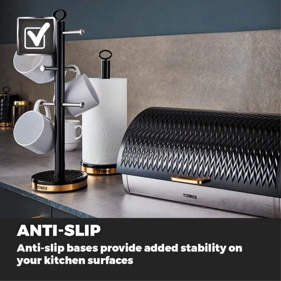 6-Cup Mug Tree & Roll Holder Set - Black, Steel