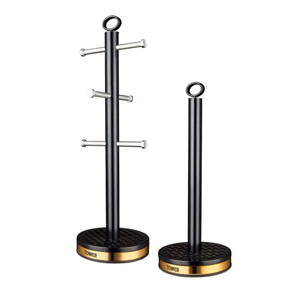 6-Cup Mug Tree & Roll Holder Set - Black, Steel image