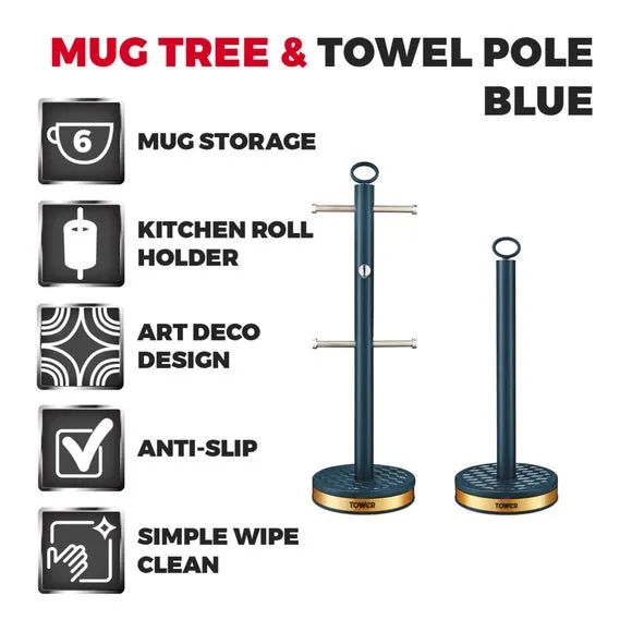 6-Cup Mug Tree & Roll Holder Set - Blue, Steel