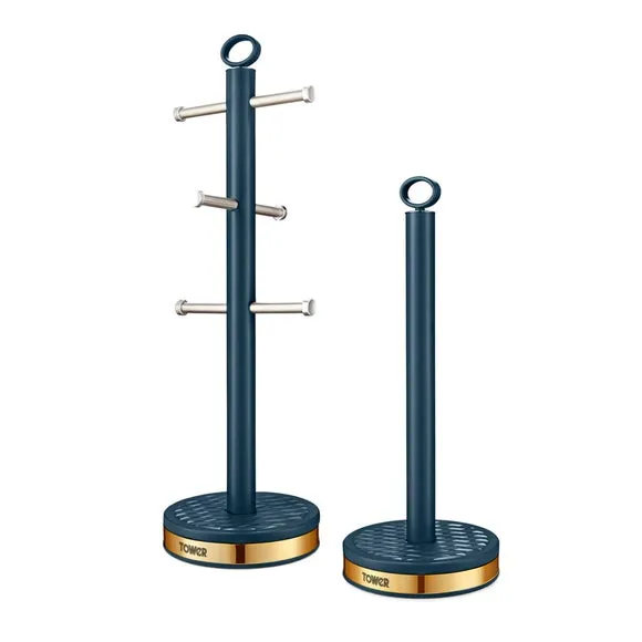 6-Cup Mug Tree & Roll Holder Set - Blue, Steel