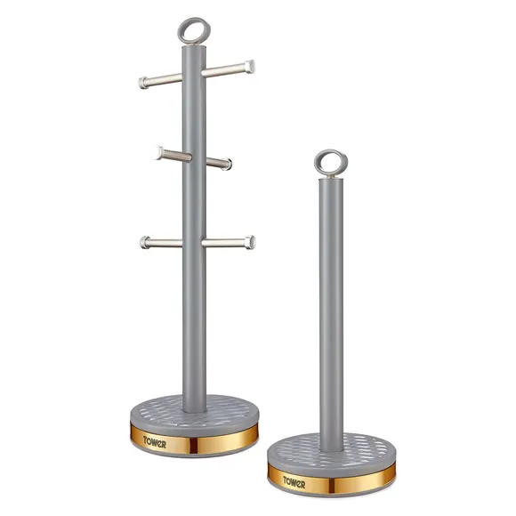 6-Cup Mug Tree & Roll Holder Set - Grey, Steel