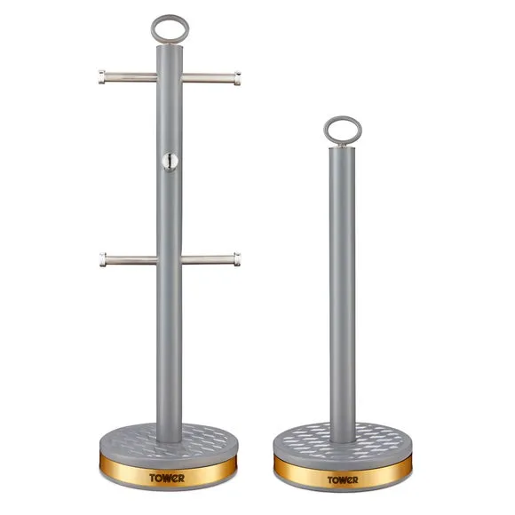 6-Cup Mug Tree & Roll Holder Set - Grey, Steel