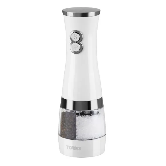Electric Salt & Pepper Mill Set - White, ABS