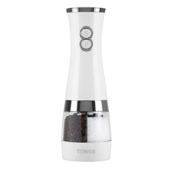 Electric Salt & Pepper Mill Set - White, ABS