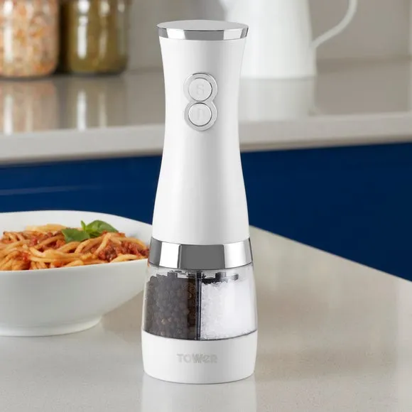 Electric Salt & Pepper Mill Set - White, ABS