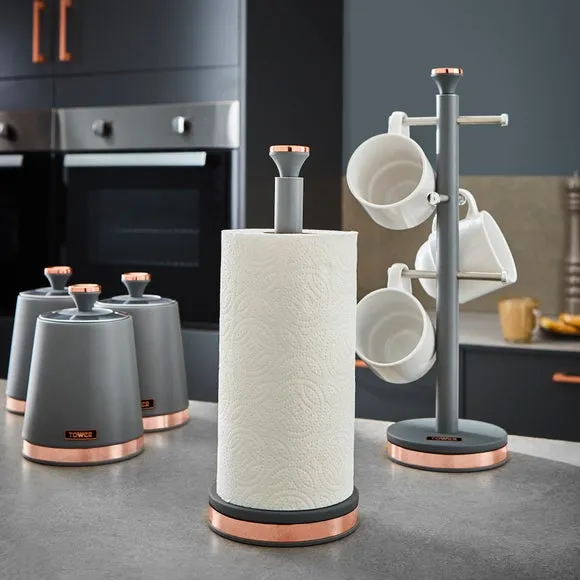 Kitchen Roll Holder with Rose Gold Accents - Grey image