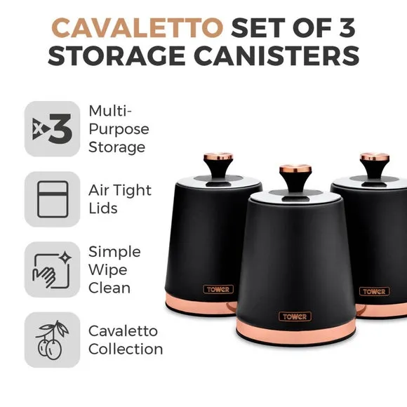 Set of 3 Kitchen Canisters - Black, Carbon Steel