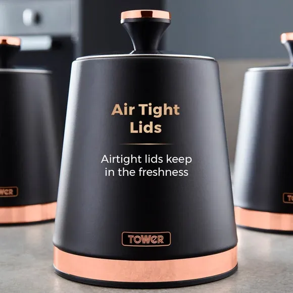 Set of 3 Kitchen Canisters - Black, Carbon Steel