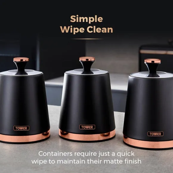 Set of 3 Kitchen Canisters - Black, Carbon Steel