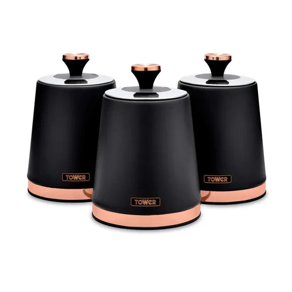 Set of 3 Kitchen Canisters - Black, Carbon Steel