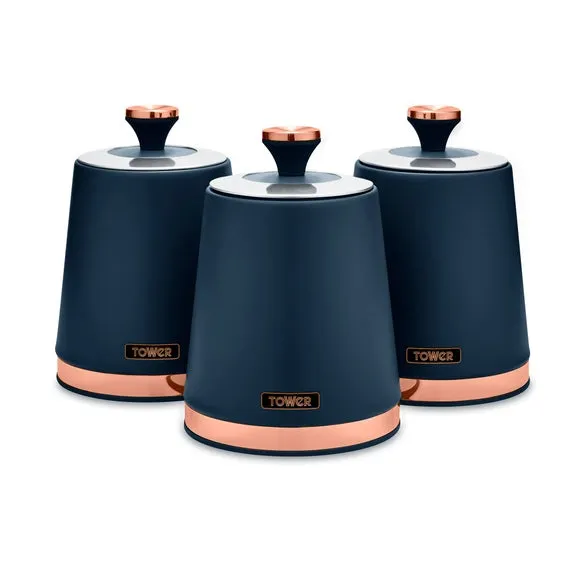 Set of 3 Kitchen Canisters - Blue, Carbon Steel